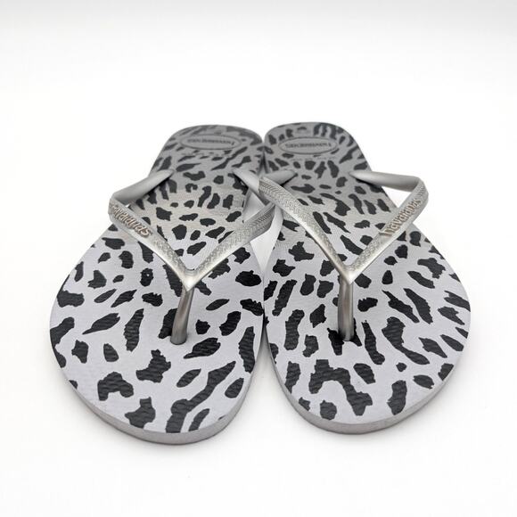 Havaianas Animal Print Slim Flip Flop Sandals Women's Gray Size US9/10 EU41/42 - Picture 2 of 9